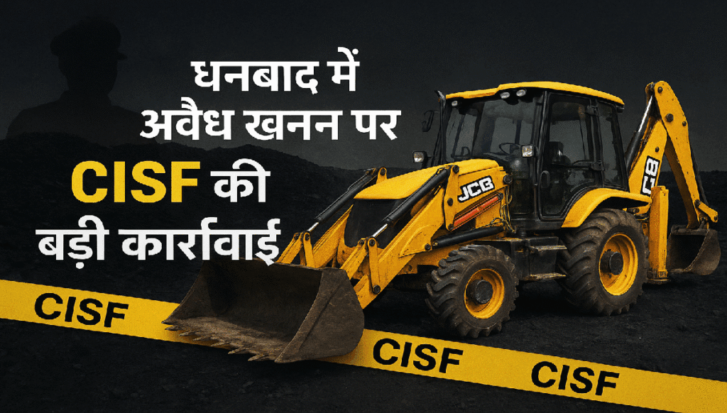 धनबाद में CISF की कार्रवाई, अवैध खनन से जुड़ी JCB मशीन जब्त