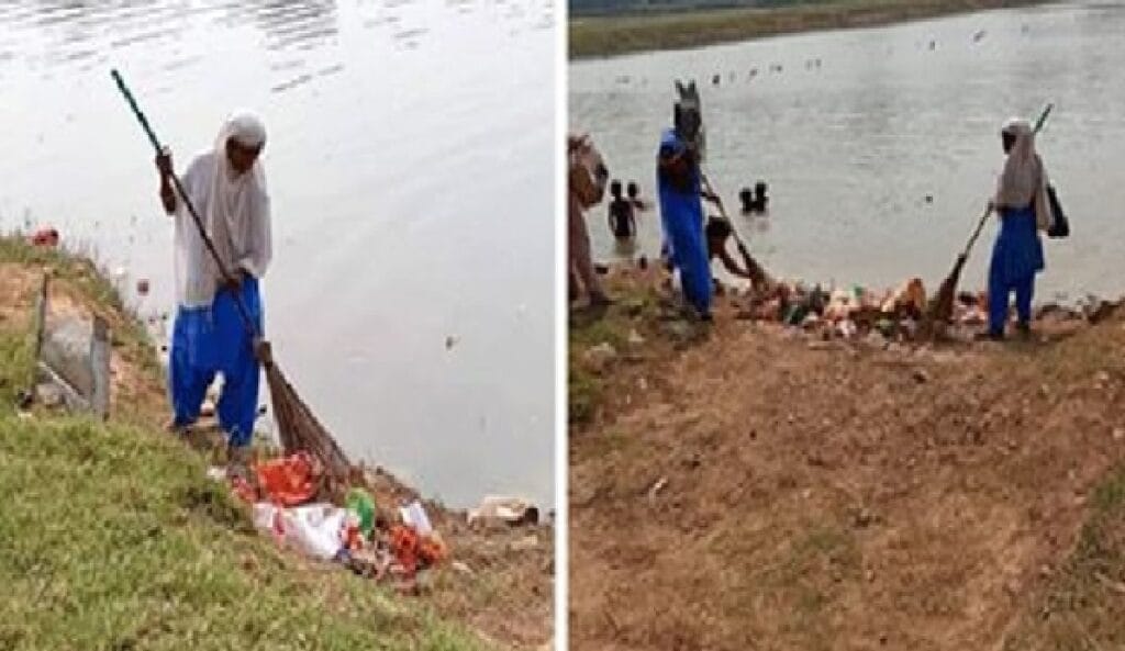 Ranchi Municipal Corporation cleans up the material immersed in ponds after Kali Puja